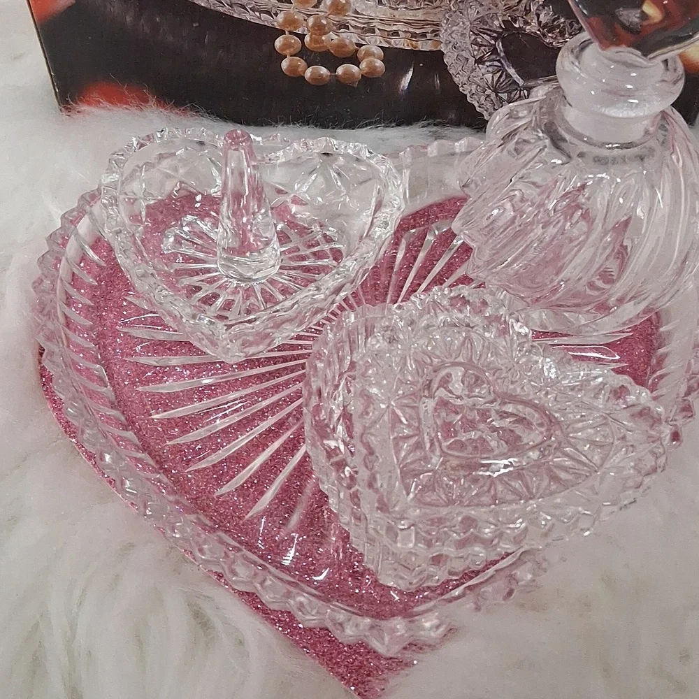 VANITY SET Glass 4 Pc Set New